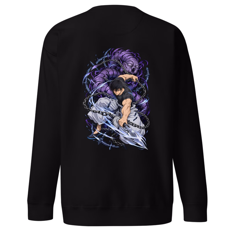 Toji Fushiguro Heavenly Restriction Boxed Eyes Sweatshirt, Black, boxed eyes + back · left chest, back