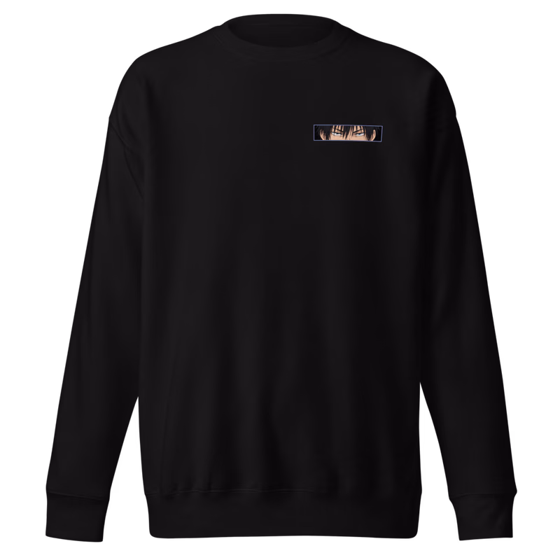Toji Fushiguro Heavenly Restriction Boxed Eyes Sweatshirt, Black, boxed eyes + back · left chest, front